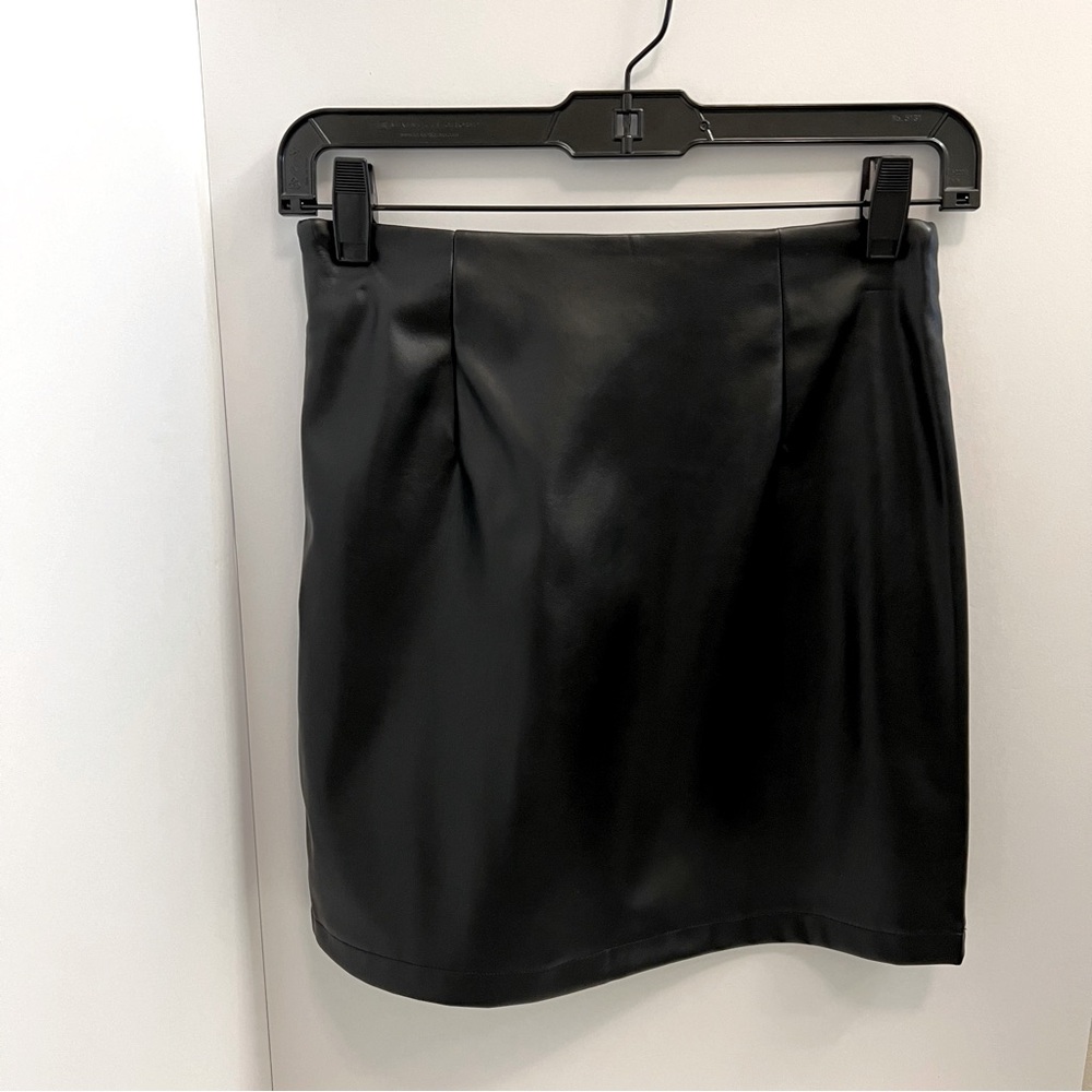 AKIRA Faux Leather Crossover Front Mini Skirt-Black - Picture 9 of 12